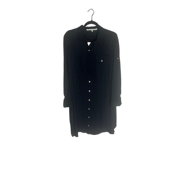 RACHEL Rachel Roy Women's Black Button-Up Shirt Dress Gold Accents Long Sleeves - Picture 6 of 12
